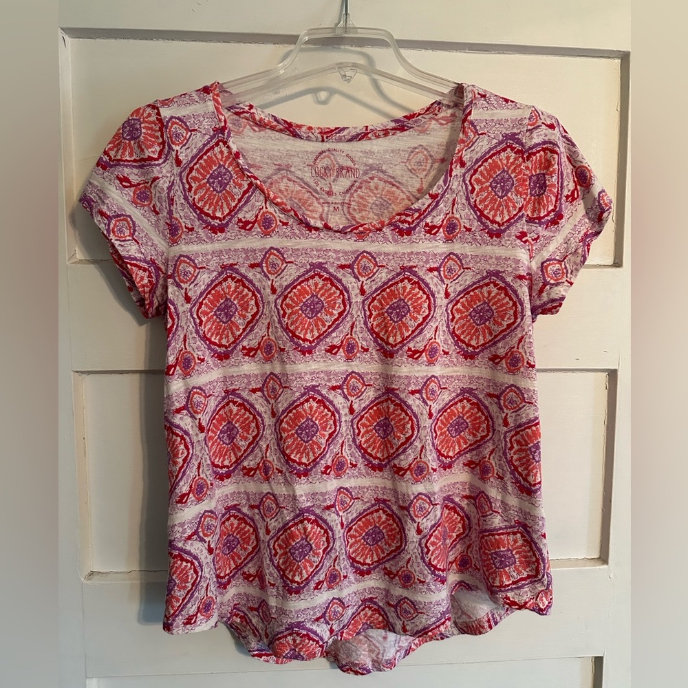 Lucky Brand Red and Purple Patterned Top